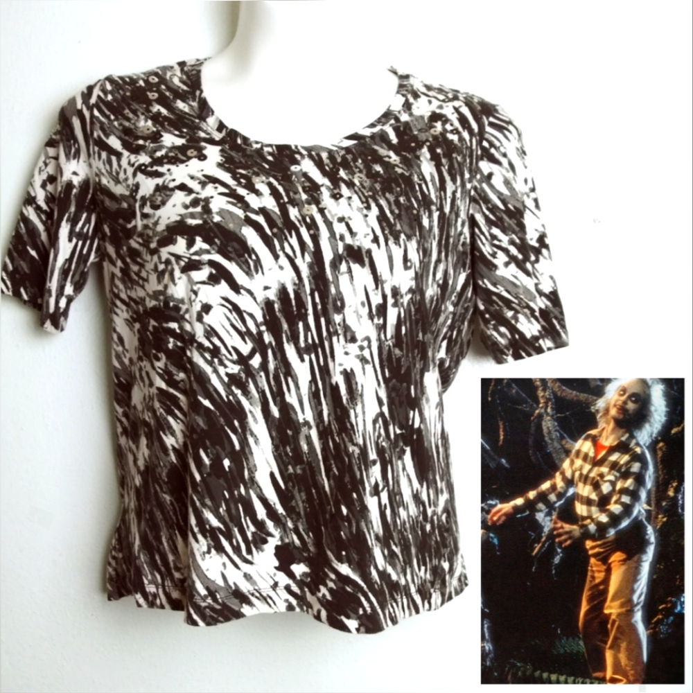 Zenergy by Chico's Animal Print Silver Embellishment Size 2/ L Black